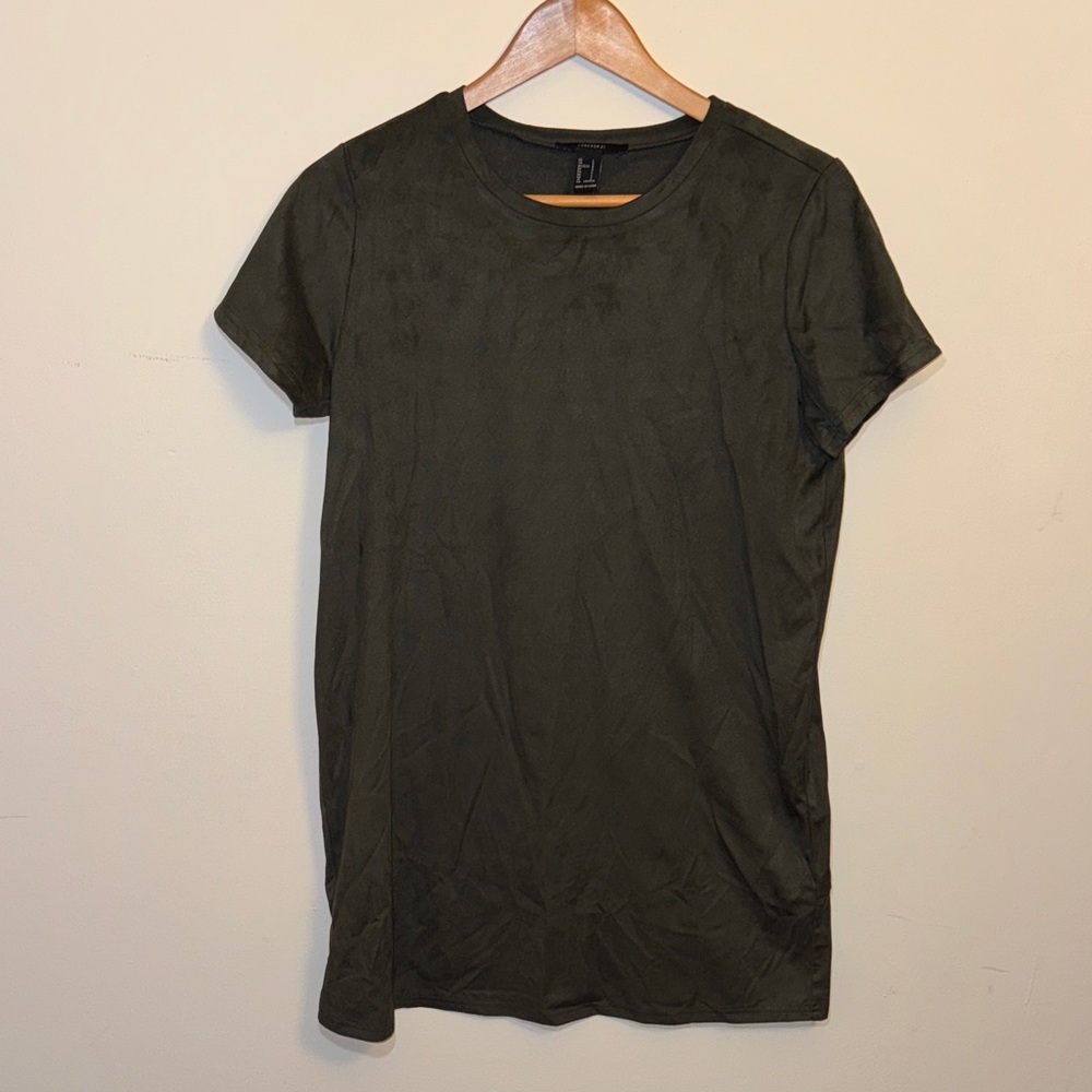 Olive Green Short Suede T-Shirt Style Dress